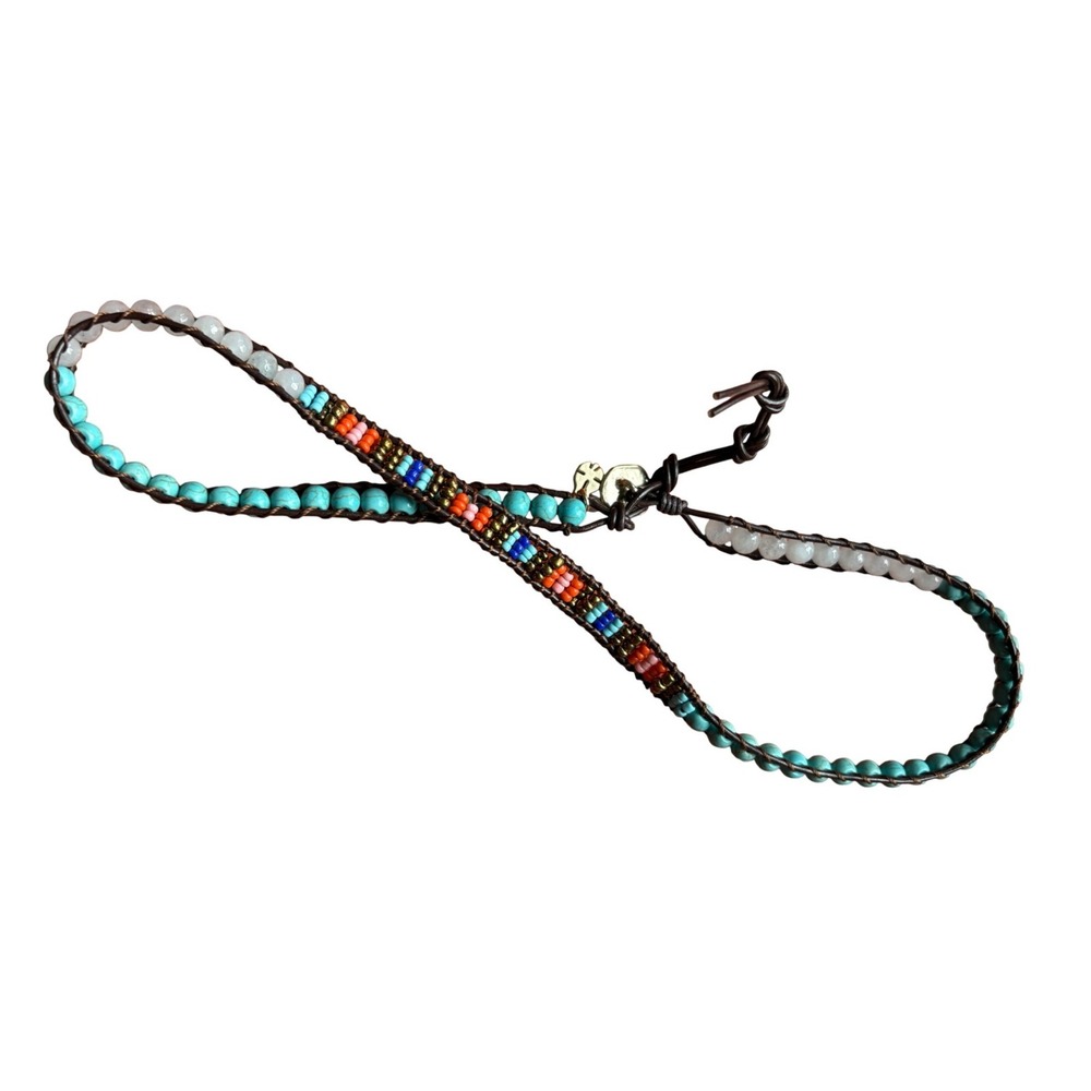 Lucky Brand Leather Wrap Bracelet  Turquoise Beaded Clover‎ Charm